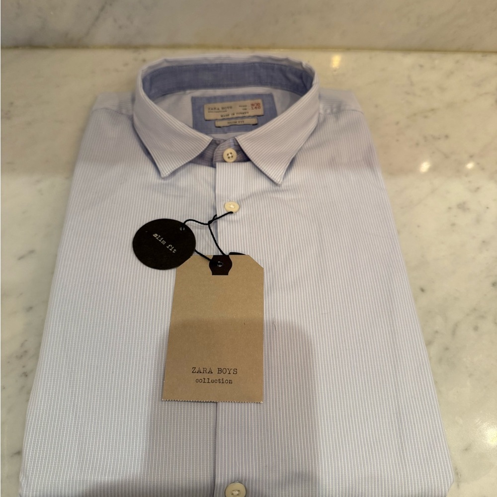 NWT Boys Blue & White Striped Dress Shirt – Size 9/10 (140)